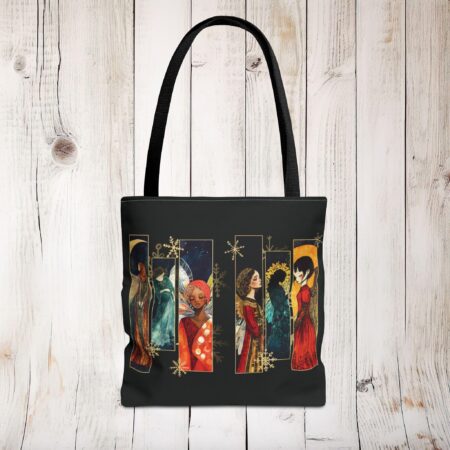 Winter Angels Tote Bag Gift for Her Angels Around the World Shopping Travel Tote Gift Colorful Angels Snowflake Christmas Holiday Bag Gift