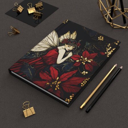 Vintage Flower Fairy Hard Cover Journal Gift for Her Poinsettia Holly Dark Floral Dream Diary Gift December Birth Flowers Christmas Holiday