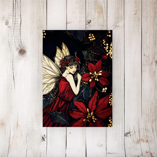 Vintage Flower Fairy Hard Cover Journal Gift Poinsettia Holly Dark Floral Dream Diary December Birth Month Christmas Holiday Notebook 5x7" - Image 3