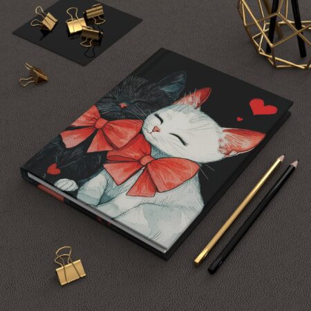 Cute Valentine's Cat Hard Cover Journal Gift for Her Kitten Valentine Dream Diary Hearts and Bows Coquette Kittens Cute Kitty Cat Lovers 6x8